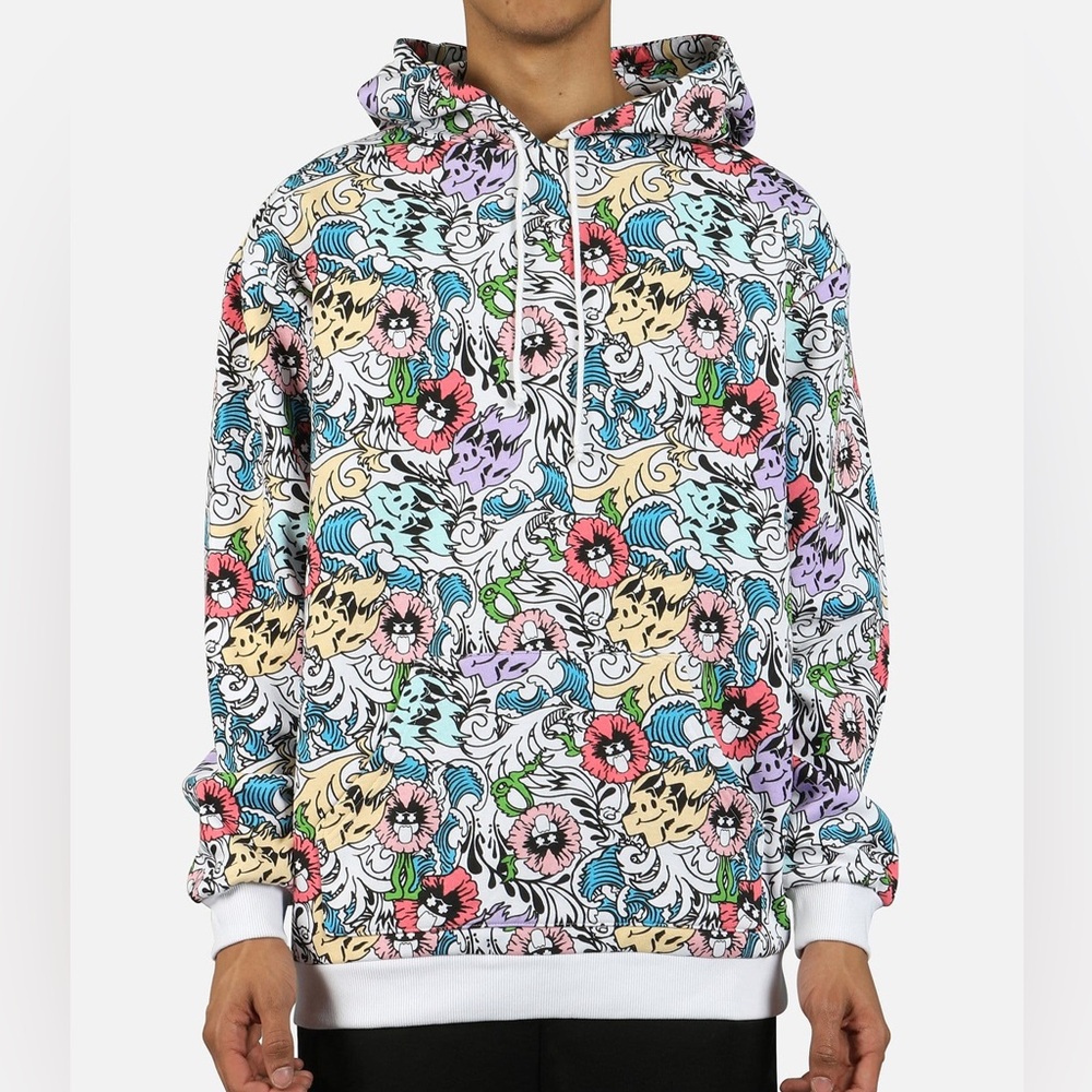 Pink Dolphin Men’s Graphic WAVE FLORAL HOODIE Pullover Size Large